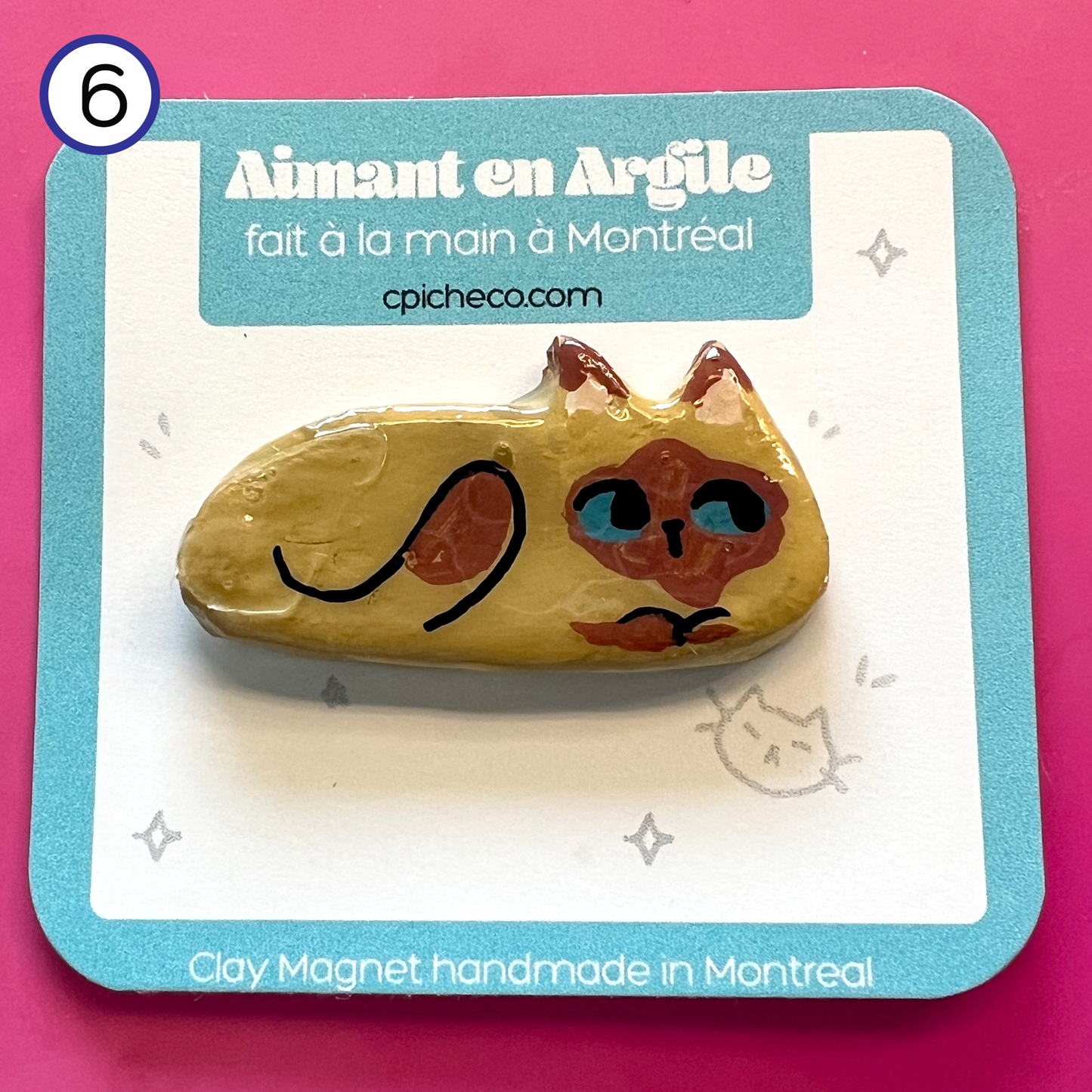 Clay Cats Pins or Magnets -  Aimants ou Épinglette en format de chat fait en Argile